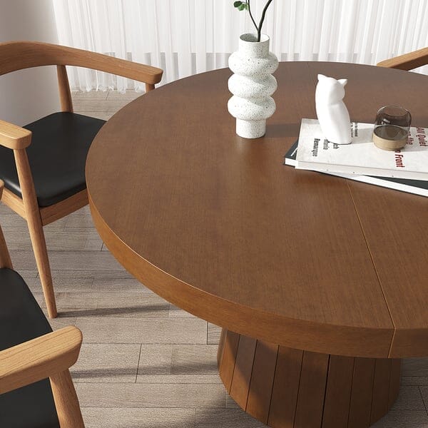 Japandi 1000mm-1400mm Extendable Dining Table 6-Seater Walnut Oval&Round Pedestal