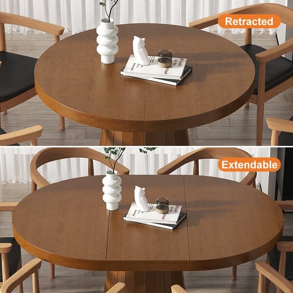 Japandi 1000mm-1400mm Extendable Dining Table 6-Seater Walnut Oval&Round Pedestal