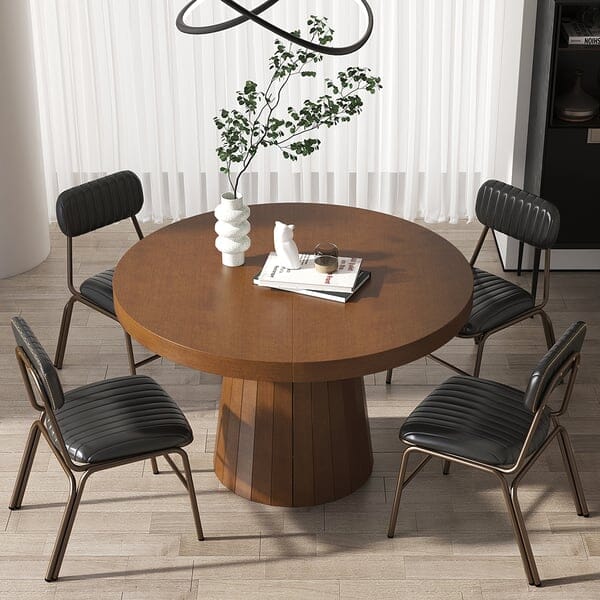 Japandi 1000mm-1400mm Extendable Dining Table 6-Seater Walnut Oval&Round Pedestal