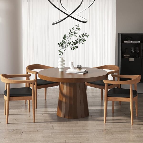 Japandi 1000mm-1400mm Extendable Dining Table 6-Seater Walnut Oval&Round Pedestal