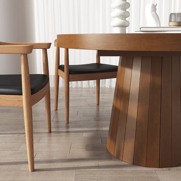 Japandi 1000mm-1400mm Extendable Dining Table 6-Seater Walnut Oval&Round Pedestal