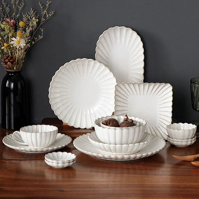 White Retro Ceramic Dishes Plates