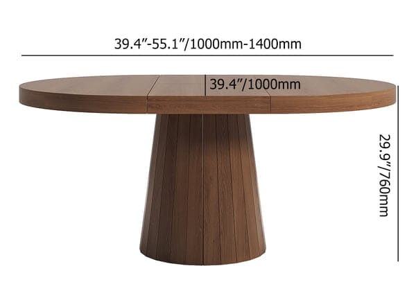 Japandi 1000mm-1400mm Extendable Dining Table 6-Seater Walnut Oval&Round Pedestal