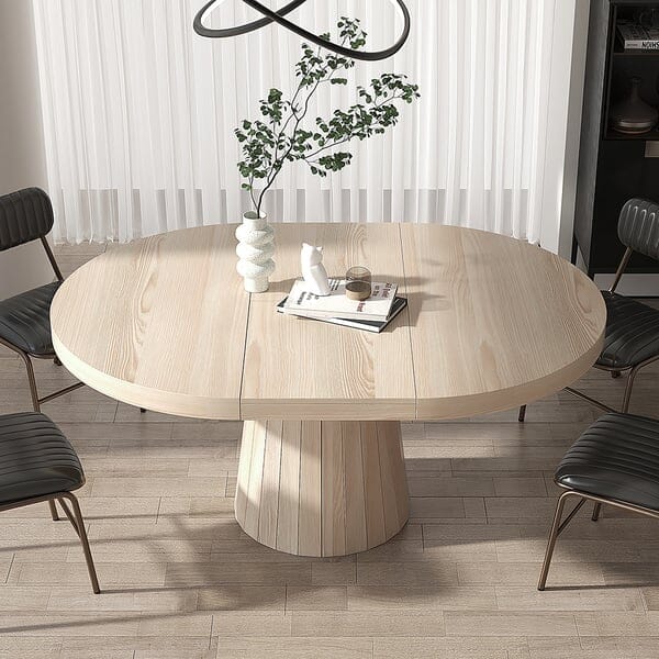 Japandi 1000mm-1400mm Extendable Dining Table 6-Seater Walnut Oval&Round Pedestal