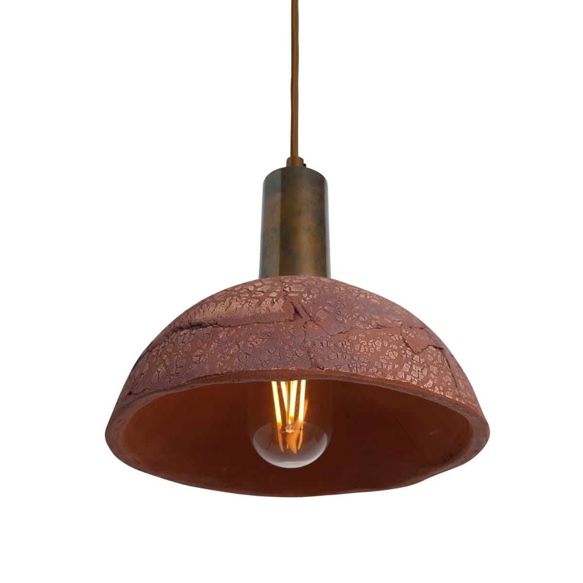 Kauri Organic Ceramic Dome Pendant Light 20cm, Red Iron