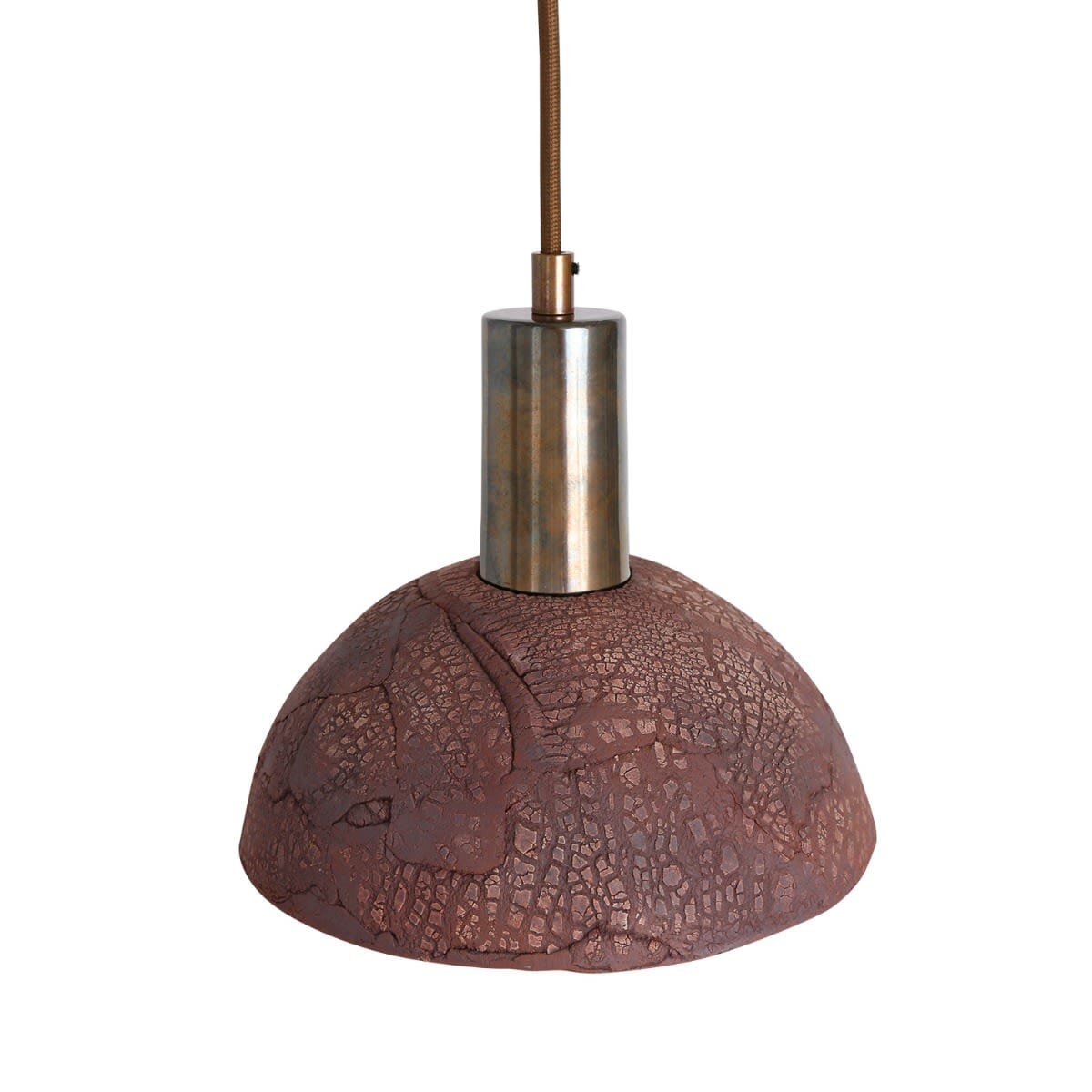 Kauri Organic Ceramic Dome Pendant Light 20cm, Red Iron