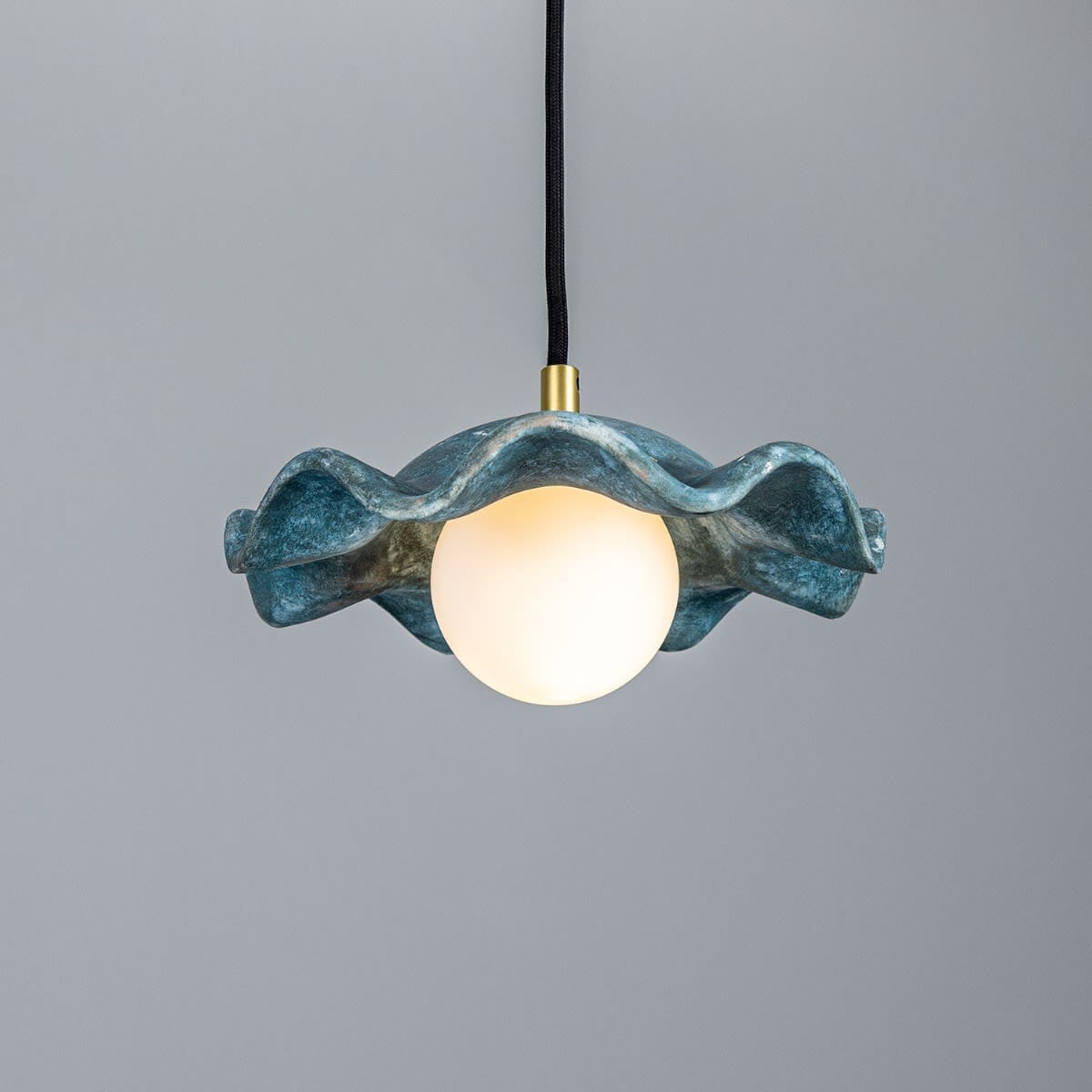 Rivale Pendant Light with Wavy Ceramic Shade, Blue Earth