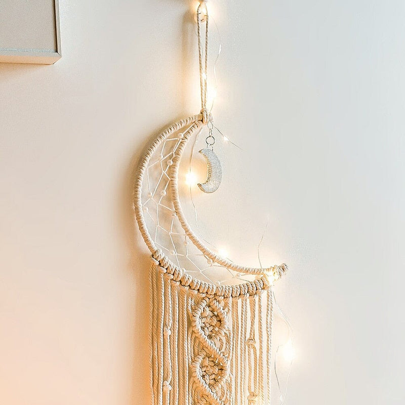 Macrame Woven Wall Hanging Dream Catcher, LED Light String Boho Chic  Bohemian Home Decor, Handmade Moon/Star/Owl Hanging Tapestry Wall Art Decor  for Room Home Decoration Ornament Craft 